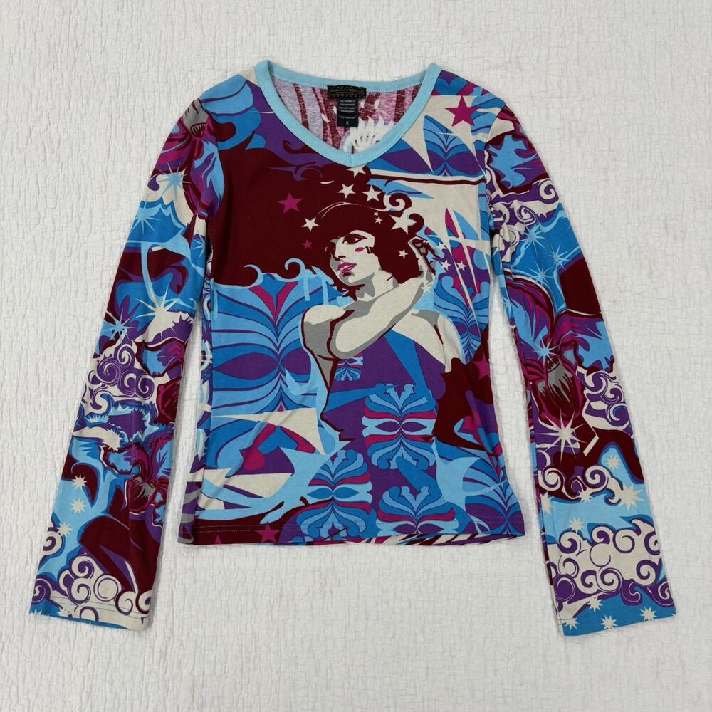 Y2K Hayes Long Flare Sleeve Shirt Women’s Size Small Custo Barcelona Graphic